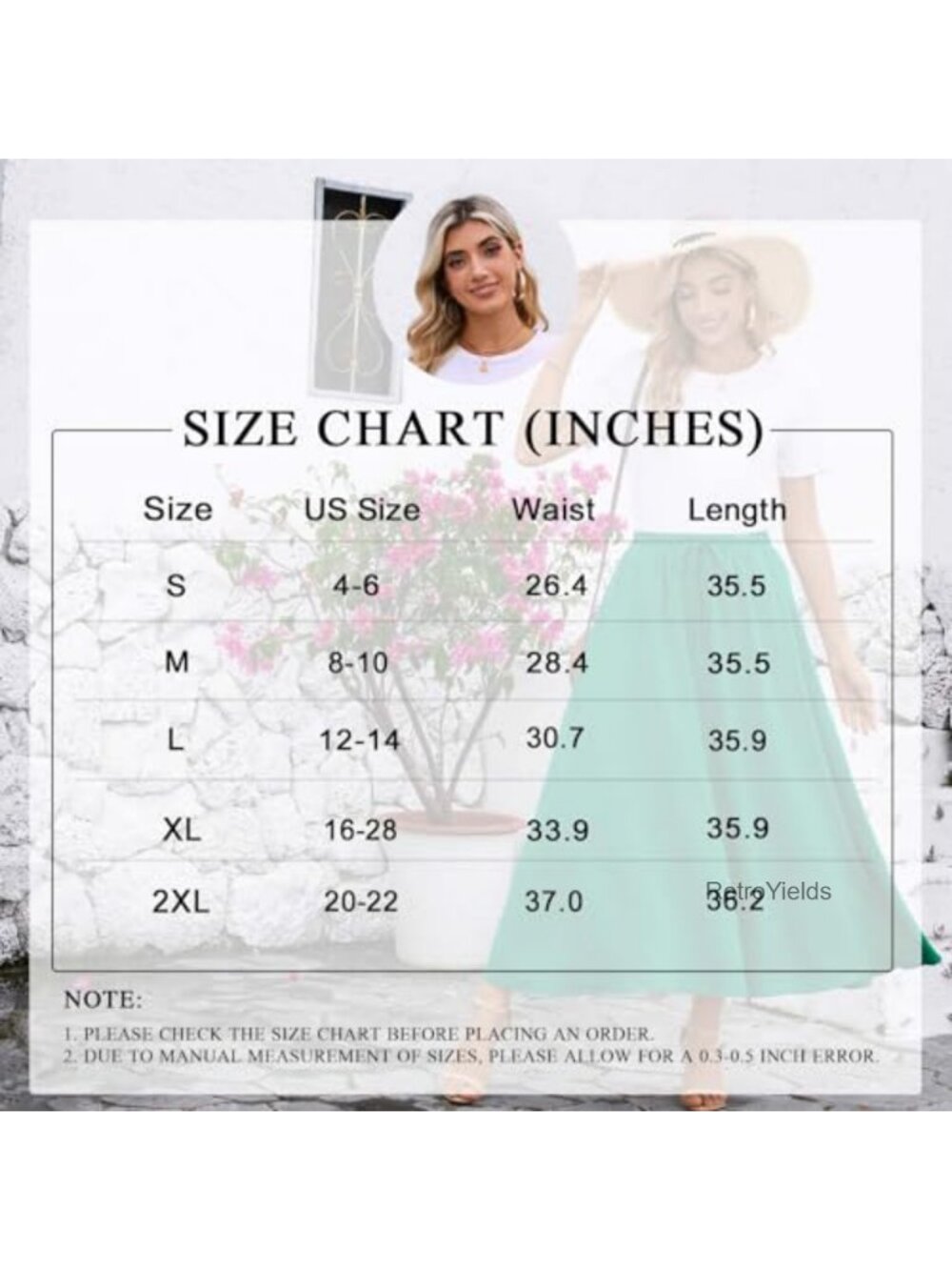 Flowy Maxi Skirt with Pockets Elastic Waist Pleated Boho Beach Long Skirt - Picture 4 of 6